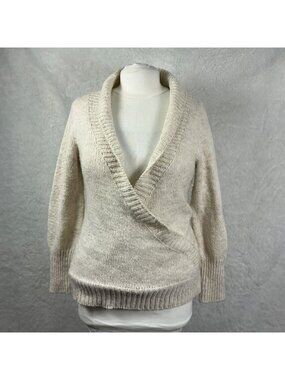 Denali Four large ivory knit surplice wrap sweater merino wool linen blend